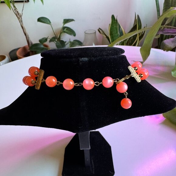Orange Lucite Double Strand Necklace - Picture 3 of 3